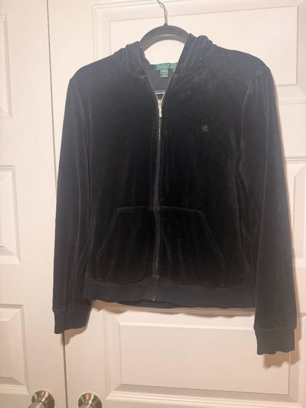 Lauren Ralph Lauren Black Velour Zip-Up Hoodie | Women’s Medium